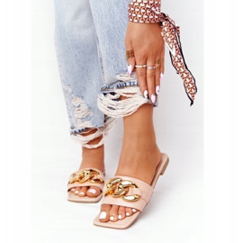 Leather Slippers With A Chain Nude French Kiss beige multicolored 1 Leather Slippers With A Chain Nude French Kiss beige multicolored 1