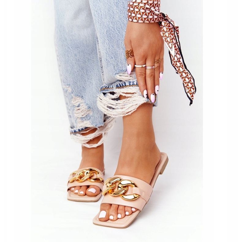 Leather Slippers With A Chain Nude French Kiss beige multicolored 1