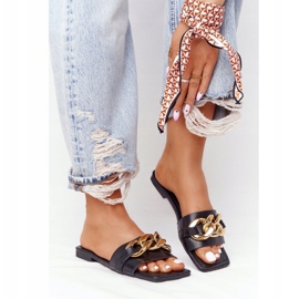 Leather Slippers With A Chain Black French Kiss 2