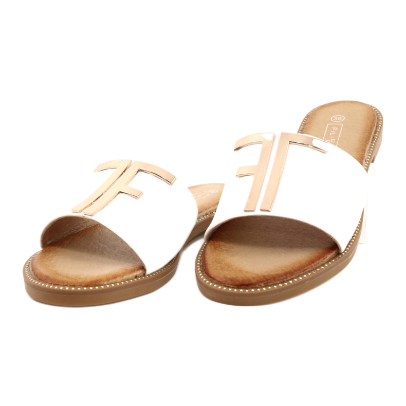Filippo Fashionable women's white and gold slippers 1