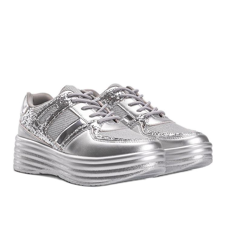 Silver glitter sneakers with a thick Laurel sole 1