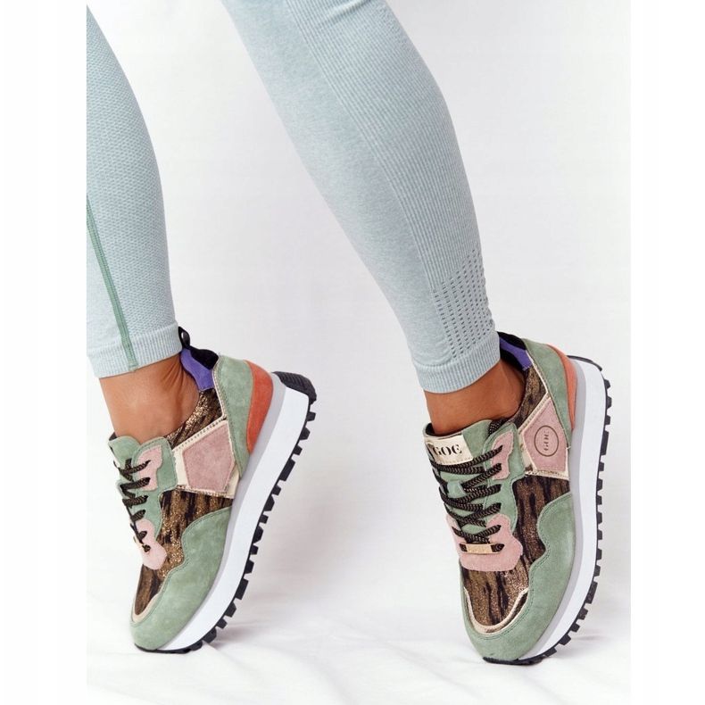 Suede Sports Shoes On The GOE HH2N4002 Green-Gold Platform beige brown pink golden 2