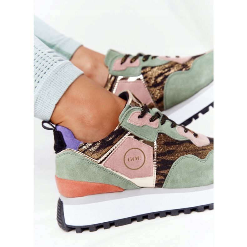 Suede Sports Shoes On The GOE HH2N4002 Green-Gold Platform beige brown pink golden 1
