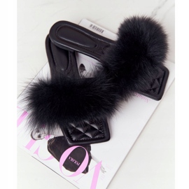 Leather Slippers With Fur Black Love You So 2