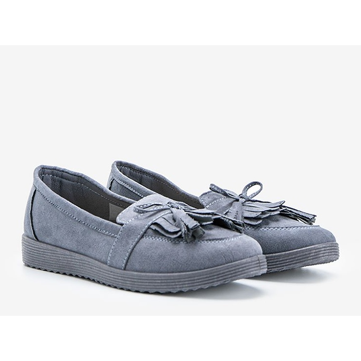 Graphite moccasins with fringes Magdalena grey 1