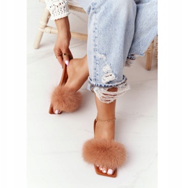 Leather Slippers With Fur Camel Love You So brown 2
