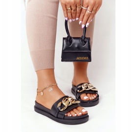 Black Vacation Platform Slippers With Chain golden 1