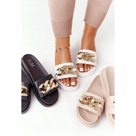 Slippers On The Platform With A Chain White Vacation golden 1
