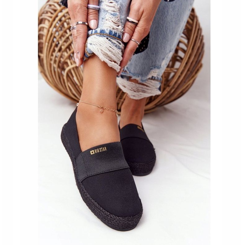 Black Espadrilles On A Braided Sole Big Star HH274482 golden 1