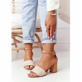 EVE Light Brown Honeymoon Sandals With Braided On A Bar beige white 2