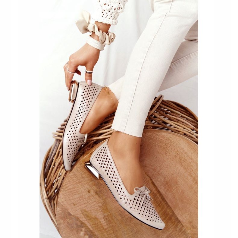 Openwork Loafers On Gold Heels Vinceza 21-10602 Golden beige 1