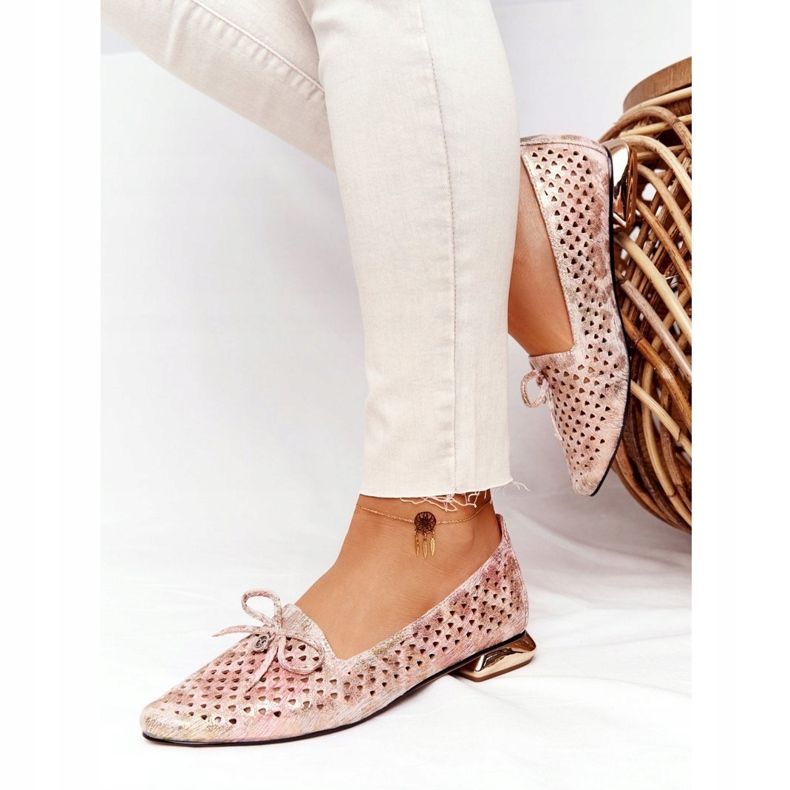 Openwork Loafers On Gold Heels Vinceza 21-10602 Multicolor beige pink golden 1