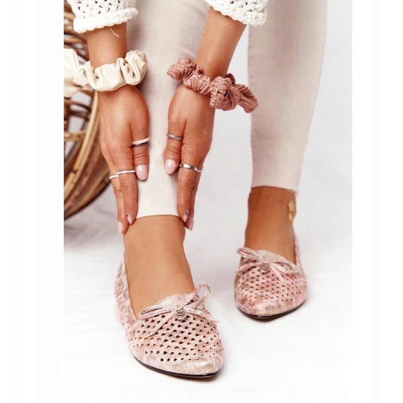 Openwork Loafers On Gold Heels Vinceza 21-10602 Multicolor beige pink golden 2