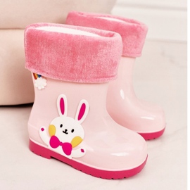 Children's warm rain boots with a pink bunny 2