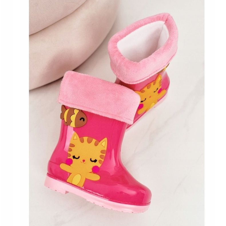 Children's pink warm rain boots with a kitty 2