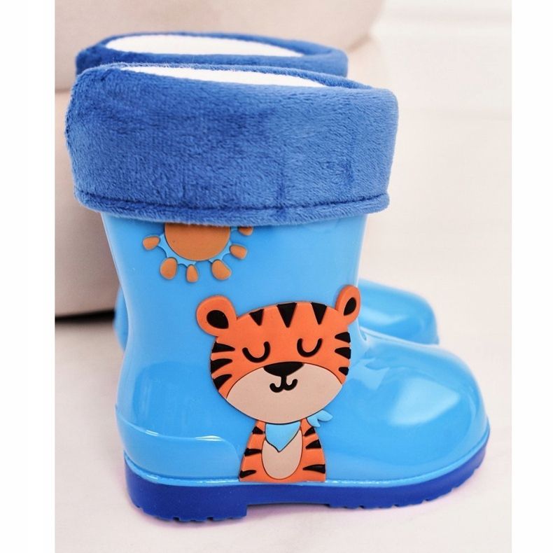 Children's blue insulated galoshes with a tiger 1