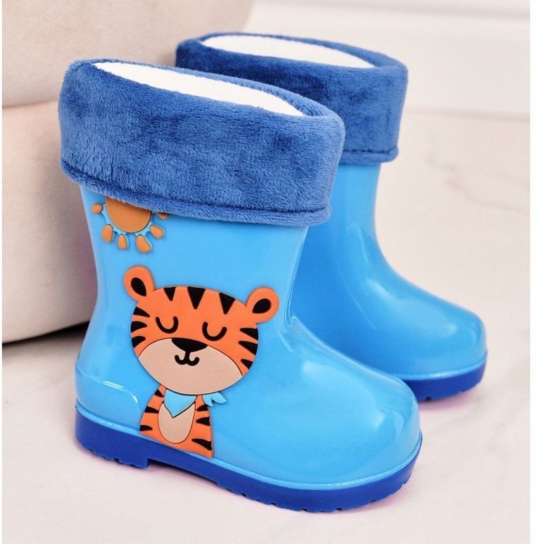 Children's blue insulated galoshes with a tiger 2