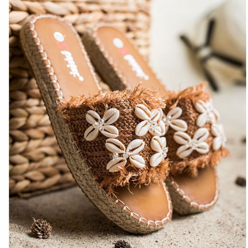 Seastar Braided Flip Flops With Shells brown 1