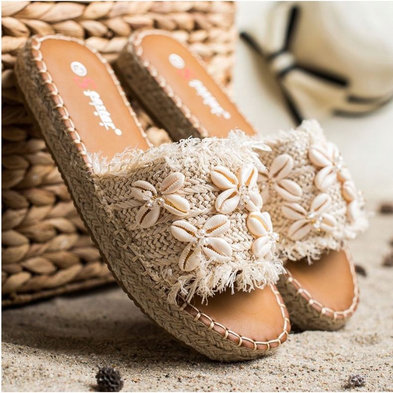 Seastar Espadrilles, Braided Flip Flops With Shells beige 1