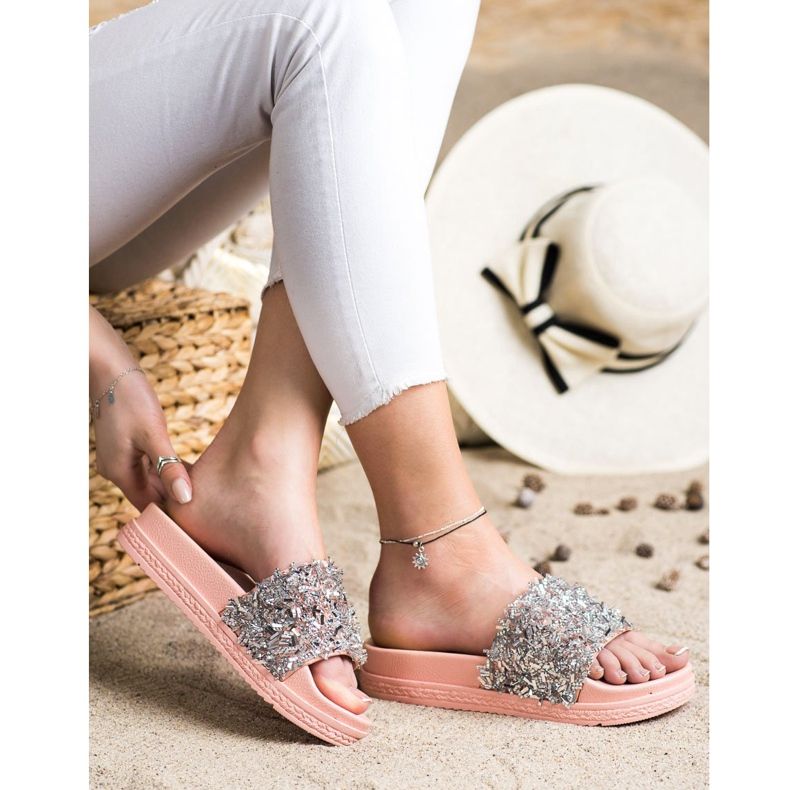 Seastar Fashion Crystal Slippers brown pink silver 1 Seastar Fashion Crystal Slippers brown pink silver 1