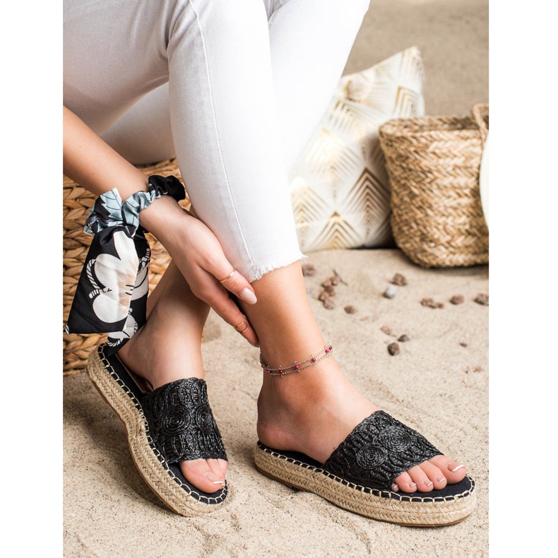 Seastar Espadrilles Flip Flops On A Straw Platform black 1