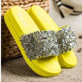 Seastar Fashion crystal slippers silver yellow 2