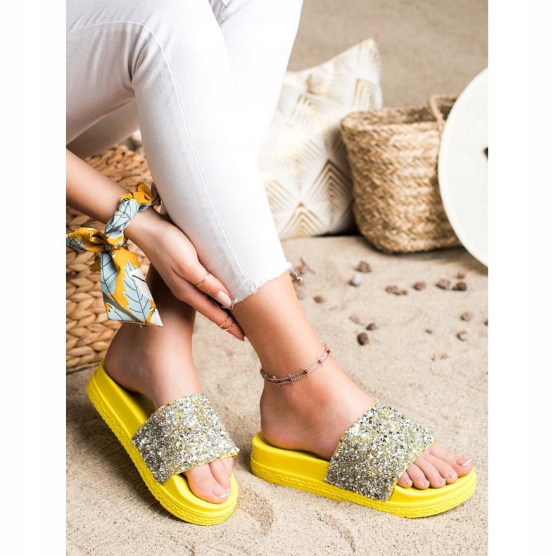 Seastar Fashionable Slippers On The Platform silver yellow 1