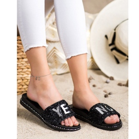 SHELOVET Fashionable Slippers With Crystals black 2 SHELOVET Fashionable Slippers With Crystals black 2