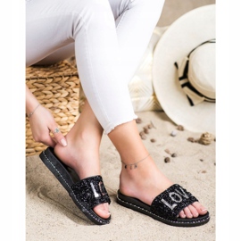 SHELOVET Love platform slippers black 1