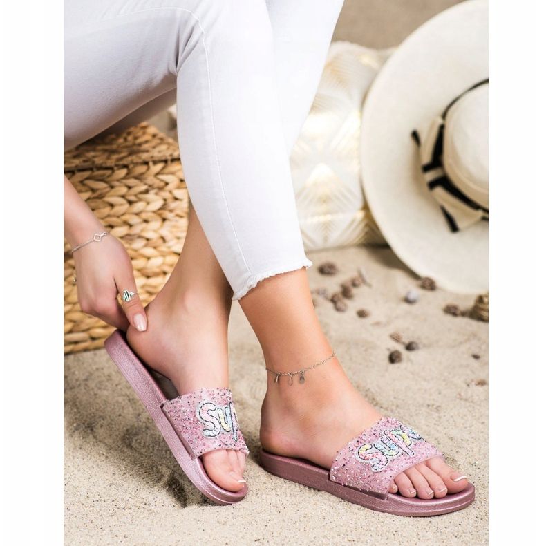 SHELOVET Super sequin slippers colorless pink 1