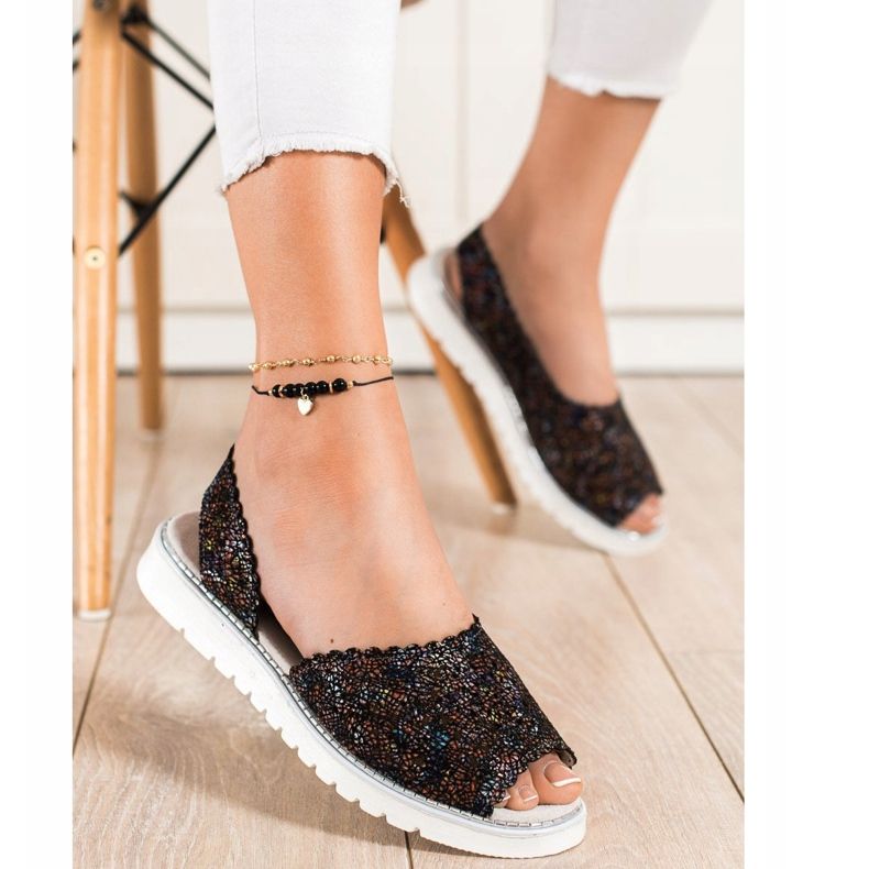 SHELOVET Comfortable leather sandals black multicolored 1 SHELOVET Comfortable leather sandals black multicolored 1