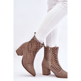 Suede Openwork Boots On High Heel Nicole 2638 Cappuccino beige 2