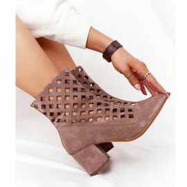 Suede openwork boots on high heels Nicole 2638 Brown 1