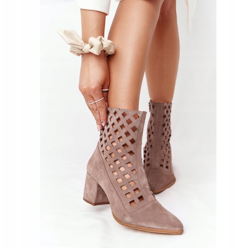 Suede openwork boots on high heels Nicole 2638 Brown 2