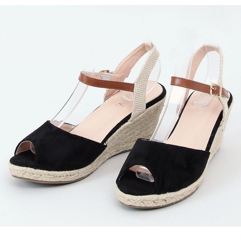 Black open toe espadrilles 77-207 Black beige brown 1