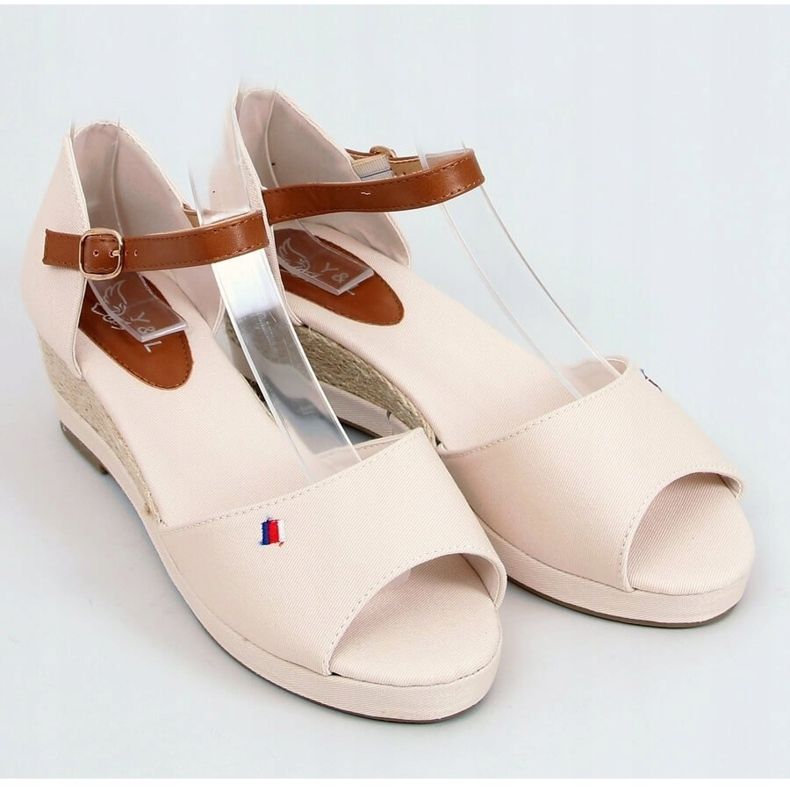 Tommy Sandals on a low beige wedge BL-362 Beige brown 1