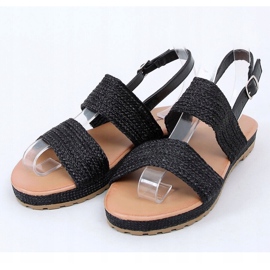 Black WL1593 Black braided sandals 1