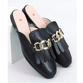 Black T501 Black moccasin slippers with chain 1