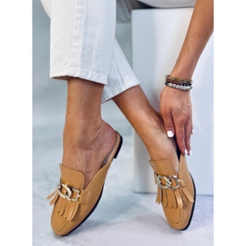 Slippers moccasins with a chain camel T501 Camel brown 1