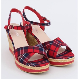 Red checkered wedge sandals A89937 Red 1