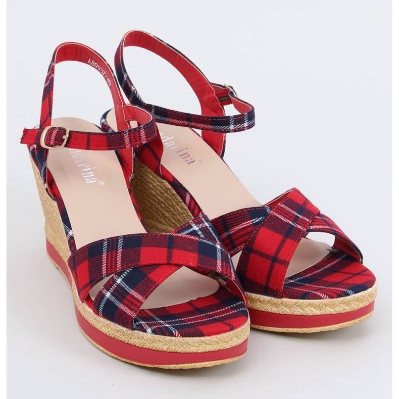 Red checkered wedge sandals A89937 Red 1