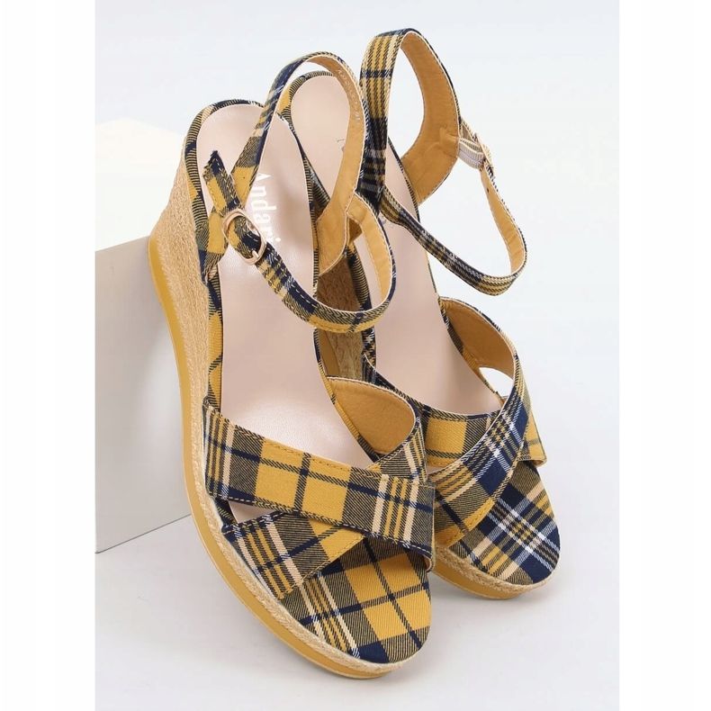 Yellow checkered wedge sandals A89937 Yellow 1