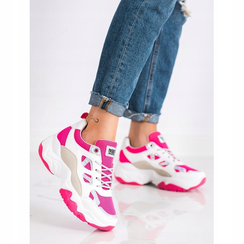SHELOVET Fashion Lace-up Sneakers beige white pink silver 2