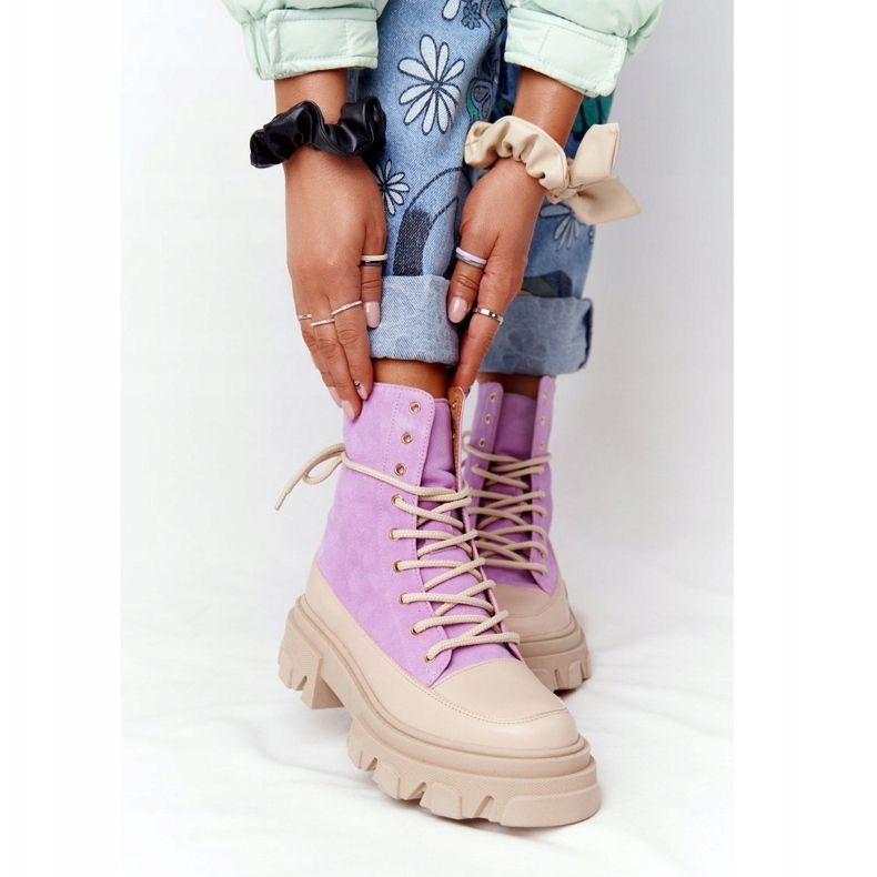 Suede Booties Workery Lewski Shoes 3007-0 Violet beige purple 2