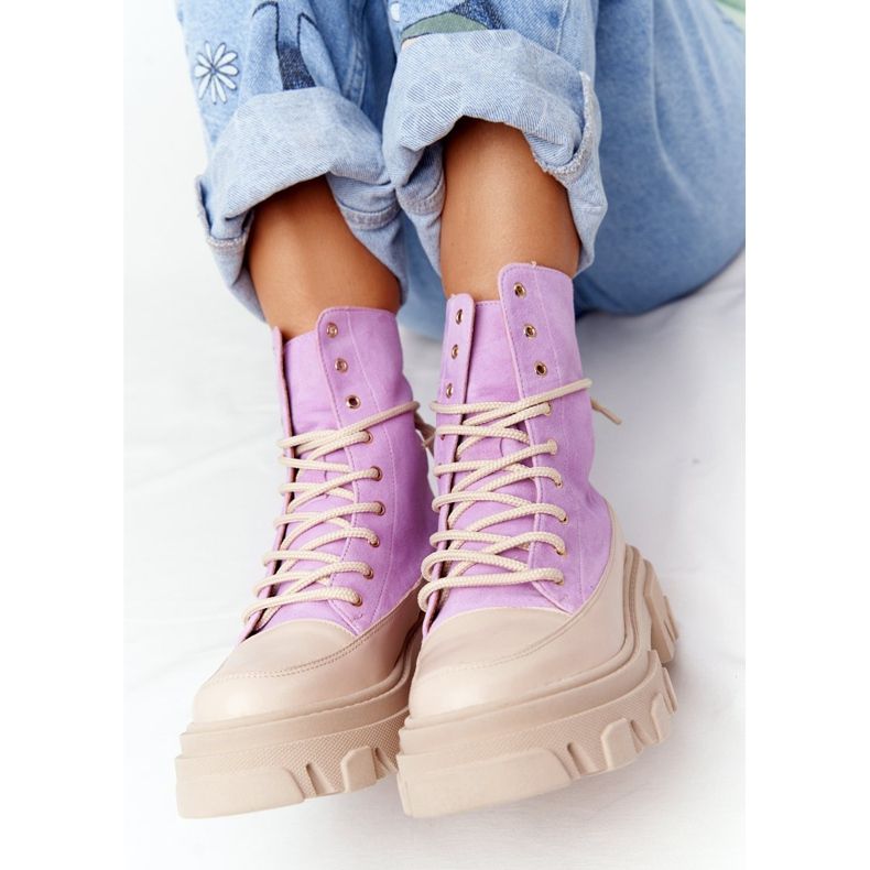 Suede Booties Workery Lewski Shoes 3007-0 Violet beige purple 1