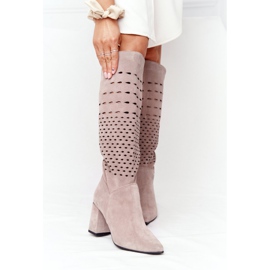 Wiosenne Ażurowe Kozaki Lewski Shoes 2847 / B Beżowe beige 2 Wiosenne Ażurowe Kozaki Lewski Shoes 2847 / B Beżowe beige 2