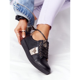 Women's Leather Sneakers Lewski Shoes 2786-0 Black-Gold golden 2