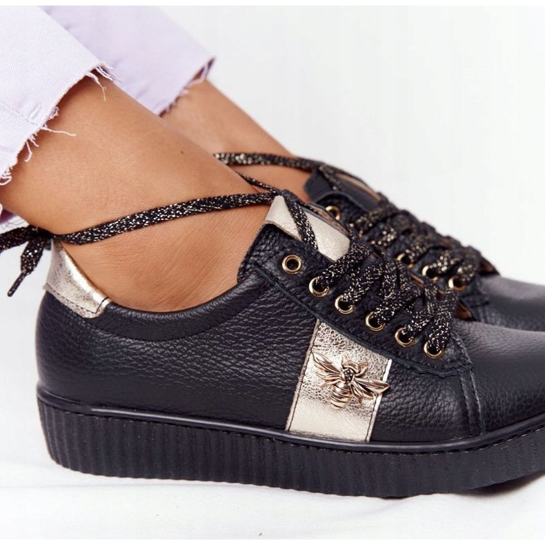 Women's Leather Sneakers Lewski Shoes 2786-0 Black-Gold golden 1 Women's Leather Sneakers Lewski Shoes 2786-0 Black-Gold golden 1