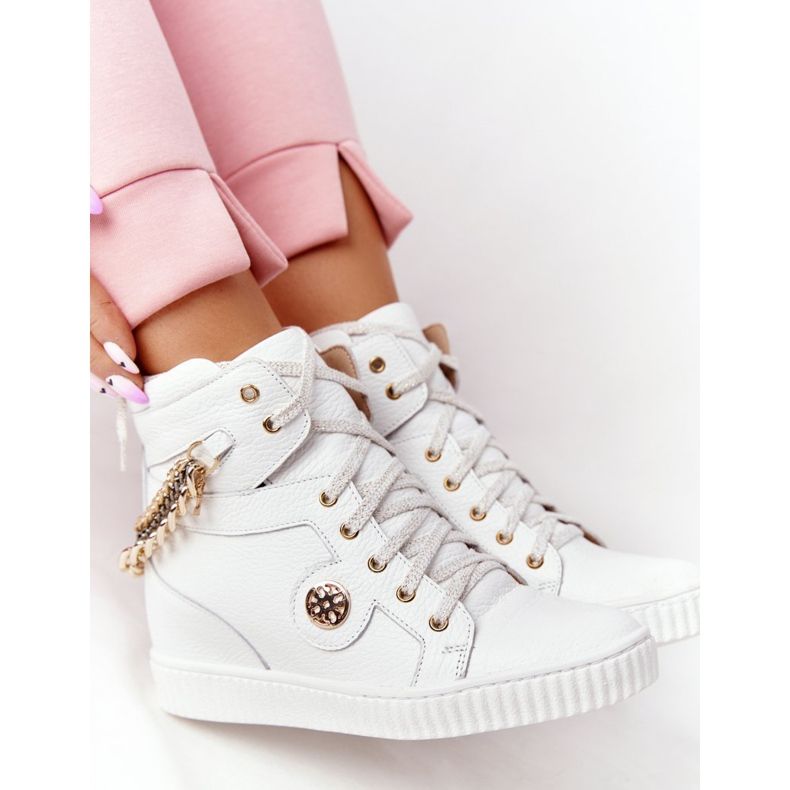 Leather Wedge Sneakers Lewski Shoes 3004-0 White 1