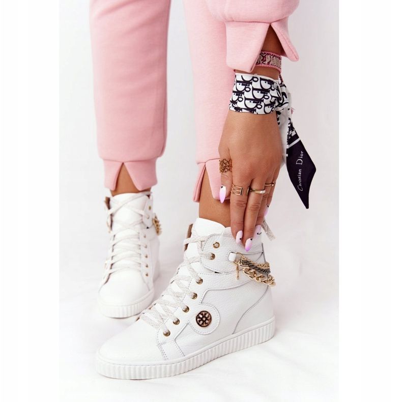 Leather Wedge Sneakers Lewski Shoes 3004-0 White 2